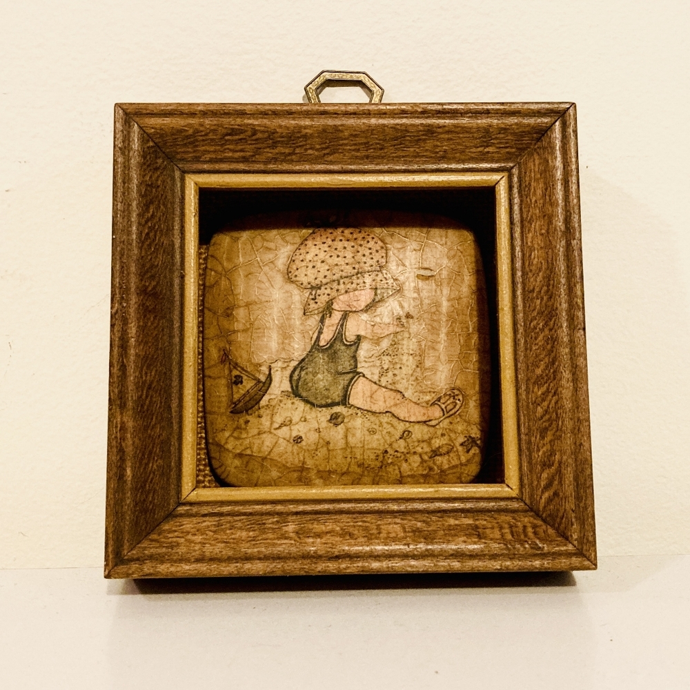 Rare Vintage Precious Moments Wooden Framed Art Collectable